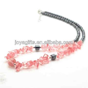 Hematite Neckalce com chip Cheery Quartz e Cheery Quartz 10MM Round Beads no meio